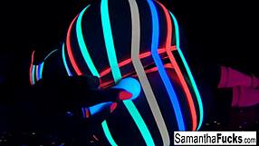 samantha saint touches her big tits and ass in black light solo