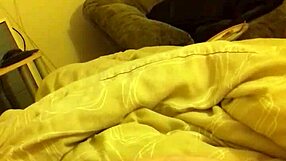 Bedroom wank with long thin cock explodes