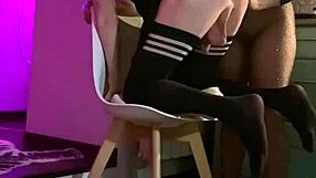 Amateur fucks him bent over in kitchen, playing with ass