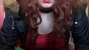 Bisexual crossdresser inserts object in anal pussy and sucks it clean after