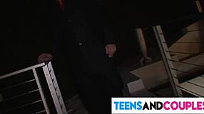 the young 18+ teen girl is seduced by the horny couple, sharing emotions in the 3some