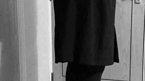 crossdresser self bondage in uniform with handcuffs