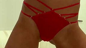 monika fox poses nude in red lingerie while masturbating pierced nipples