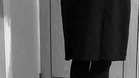 crossdresser self bondage in uniform with handcuffs