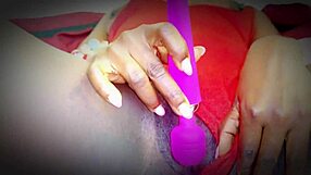 Wet pussy ebony college girl in red lingerie masturbates intensely in her chair