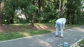 18 year old german teen 18+ persuaded for blowjob on playground for pocket money.