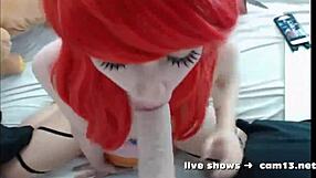 Teen 18+ girl sucks dildo deep, uses toys for throat play