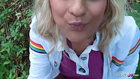 18 year old german teen 18+ persuaded for blowjob on playground for pocket money.