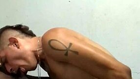 गिफ्टेड लड़का ग्लोरीहोल पर बड़ा काला लंड चूसता है