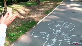Casting a teen German girl who is willing to swallow man’s cock in front of a playground for pocket money