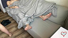 My stepsister woke me up with a hot blowjob under the blanket.