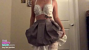 Amateur girl strips down in lingerie, rips her clothes, and uses toys on her wet pussy until she cums.