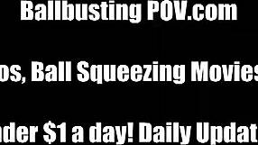 I'm gonna crush your balls till they're black and blue!