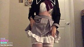 Amateur girl strips down in lingerie, rips her clothes, and uses toys on her wet pussy until she cums.