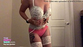 Amateur girl strips down in lingerie, rips her clothes, and uses toys on her wet pussy until she cums.