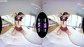 stefany in fully clothed outfit reaches orgasm on the sofa.