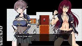 Tina, the swordswoman, battles in scarlet prison hentai game.