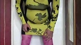 crossdresser in stockings gets anal fucked and cumshot, asking if a real man could cum quicker