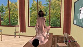 In the classroom, the hentai student girl engages in sex with her professor in two positions, animated vividly.