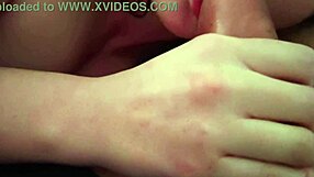 Young Brunette Gives Mouthful Blowjob to Stepbrother in Bedroom.