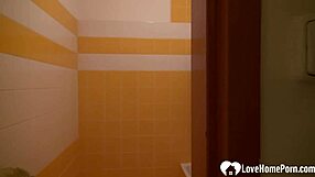 brunette with tattoos has a nice shower