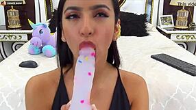 Perfect model blows on webcam in a steamy session