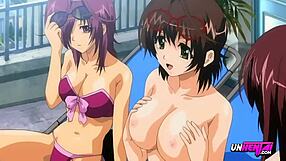 This is the first orgy for a new step-sibling of the main character of the animated hentai