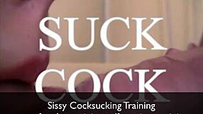 Sissy undergoes cock sucking training in a casual session.