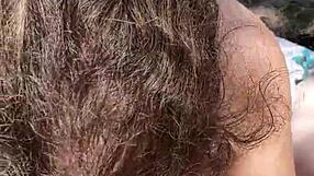 Feeling horny, she gives an outdoor blowjob in public