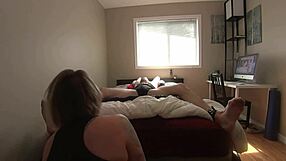 Mature woman plays with her ropee bofriend's extremely sensitive penis and feet