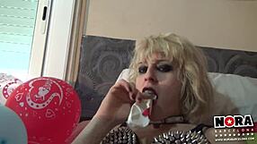 Nora's sensual balloon play, intense blowjob scenes