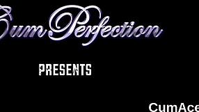 Peculiar peach gets cumshot on her face and eats all the sperm