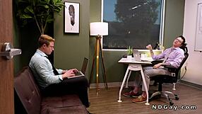 Soccer jock catches coworker rimming him in hot director’s office tease