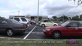 THE BLONDE DREAM GIRL FLASHES HER GREAT TITS AND ASS IN PUBLIC OUTDOOR UPSKIRT