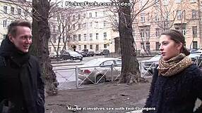 Beautiful pick up girl says, Fuck me on camera in this group threesome with blowjob and facial