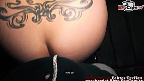 Black European MILF seductively wearing nylons gets fucked on the street