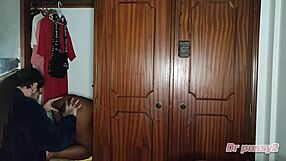 interracial wife hides in the closet after blowjob and pussy fucking with her brother-in-law, but gets caught by her husband.