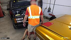 Body paint becomes wet T&A session between Pornstar Classic and Mechanic of the Week
