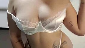 Slim gorgeous and attractive Latina in white underwear with curves to die for