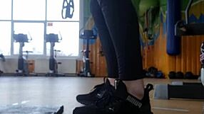 Young Female Shakes Ass In Gym Shower, Feet Fetish Action