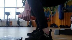 Young Female Shakes Ass In Gym Shower, Feet Fetish Action