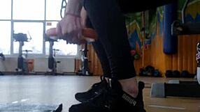 Young Female Shakes Ass In Gym Shower, Feet Fetish Action