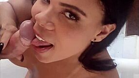 Brazilian Brunette Pamela Santos Sucks Matheus Castro's Cock Backstage