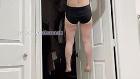 super strong petite 18+ asian muscle girl does pull-ups nude