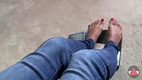 Intensely Pumping The Pedals With Bare Feet On Display. Fetish Focus On Toes