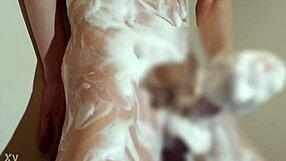 Japanese Boy Masturbates Naked in Bathroom Foam