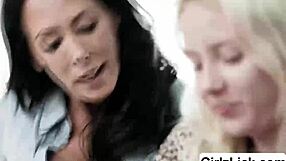 lesbian threesome with teenage blondes busy milf takes on