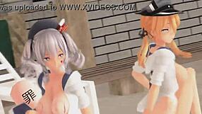 Dive into wild 3D action with Prinz Eugen and Kashima from KanColle. This cartoon clip pushes boundaries with raw moves.