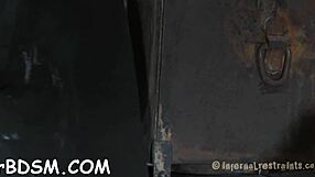 Clamped sweetheart receives anal hook with toy in bondage session