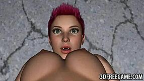 in the 3d world, a redhead lesbian babe gets her wet pussy licked by another babe